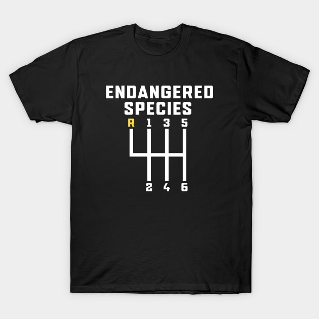 Endangered Species Manual Gearbox Stick Shift T-Shirt by Noureddine Ahmaymou 